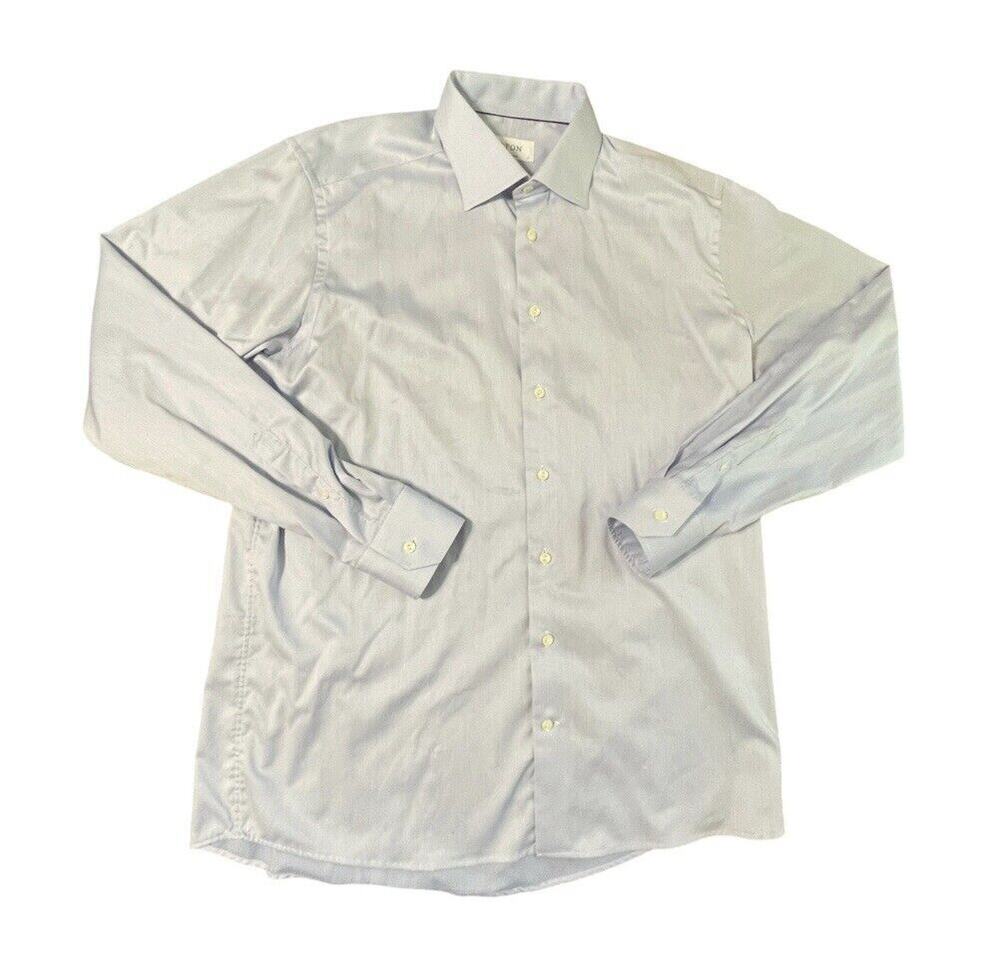 Eton Button Up Shirt Mens Large/43 Blue Signature Twill Contemp Oxford Romania